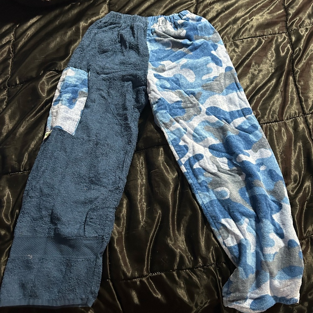 Blue Camo and Solid towel pants
